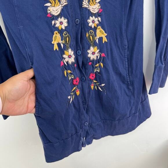 Johnny Was Blue embroidered button up long sleeve cardigan womens size medium - Picture 4 of 7